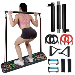 Rubber Band Squat Bar 160lb Collapsible ABS Push Up Bracket Plate Rack Chest Arm Muscle Strength Workout Home Gym