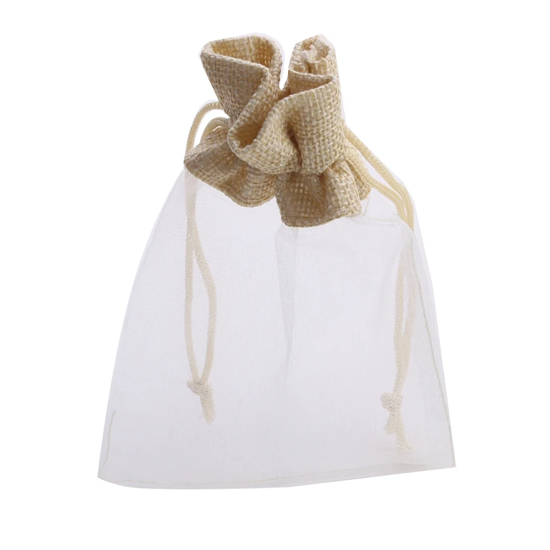 Organza Linen Pocket Bag Holiday Gift Candy Storage Bags Sackcloth Linen & Organza Drawstring Packing Splicing Pouches NEW