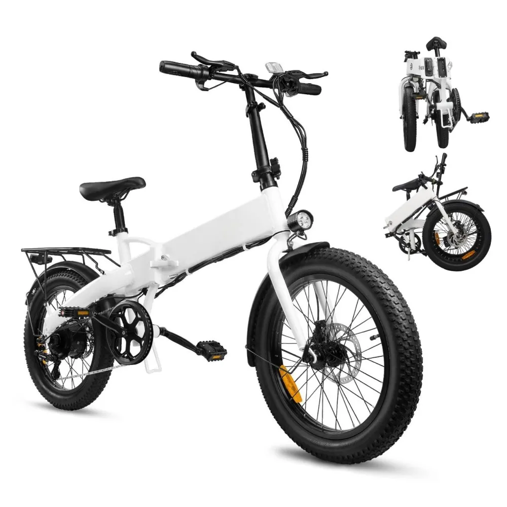 

20-дюймовый электрический велосипед с толстыми шинами, двигатель 350 Вт, аккумулятор 48 В, 10 Ач, одиночный дисковый тормоз, с воздушным насосом и водонепроницаемой конструкцией [складной]