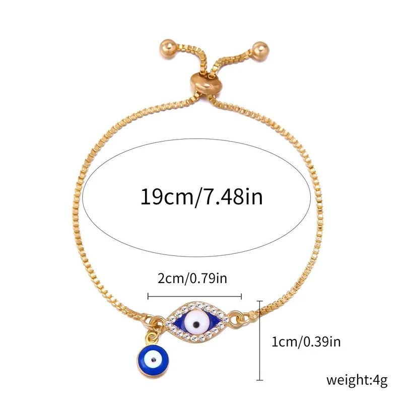 Classic Turkish Evil Eyes Bracelet for Women Lucky Rhinestone Blue Eye Push Pull Adjustable Bracelet Girls Party Jewelry Gift