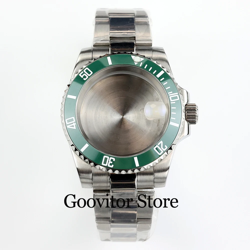 

40mm watch case polish oyster bracelet stainless steel sapphire glass fit NH35 NH36 movement waterproof 28.5mm dial submariner