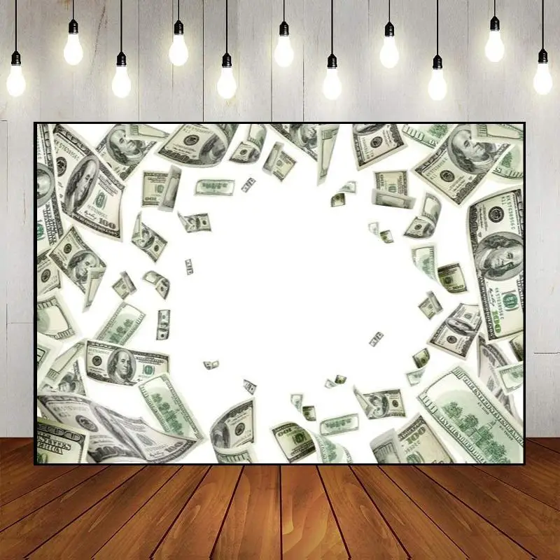 

Photography Party Backdrop Wall Decoration Glitter Diamond Money Theme Custom Bill Champagne Banner Happy Birthday Photo