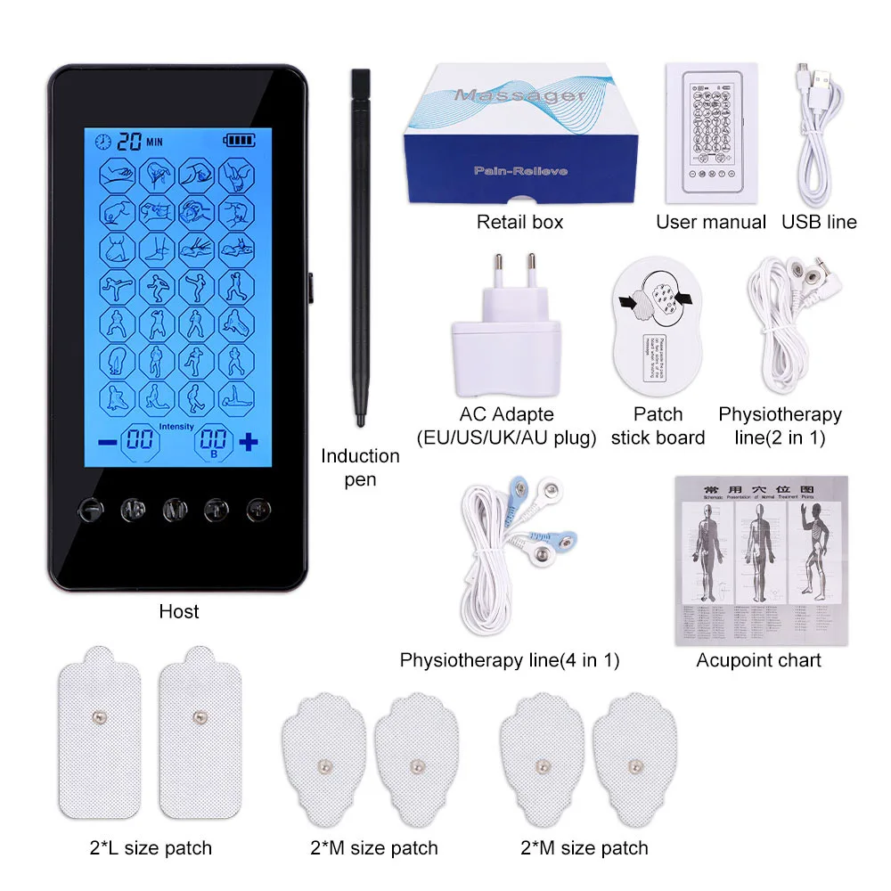 28 Modes TENS EMS Physiotherapy Massager Rechargeable Pain Relieve Full Body Massager Touch Screen Multifunction Massage Machine