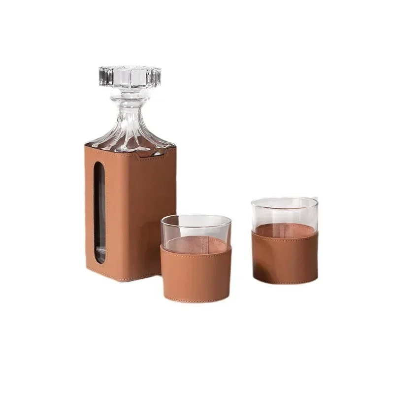 Modern minimalist leather glass decanter red wine ice bucket ornament