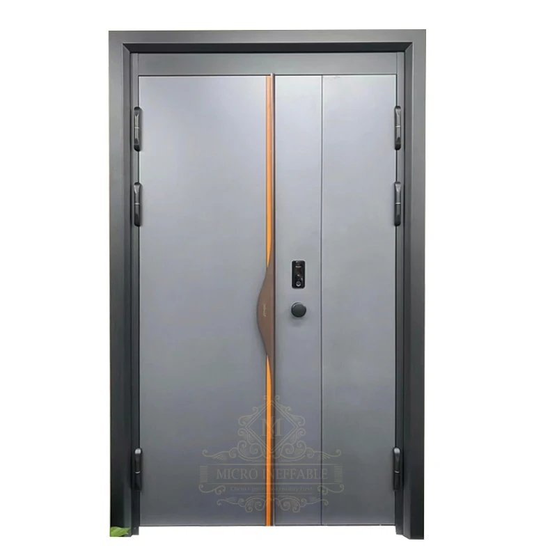 Puerta de acero de seguridad pivotante personalizada, estilo moderno, minimalista, nivel superior