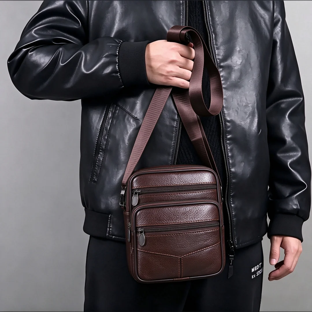 Echte Leder Vintage Messenger Bag für Herren, hochwertige Schulter-Umhängetasche mit mehreren Fächern, verstellbarem Riemen, für Business, Freizeit und Reisen – Detail 7