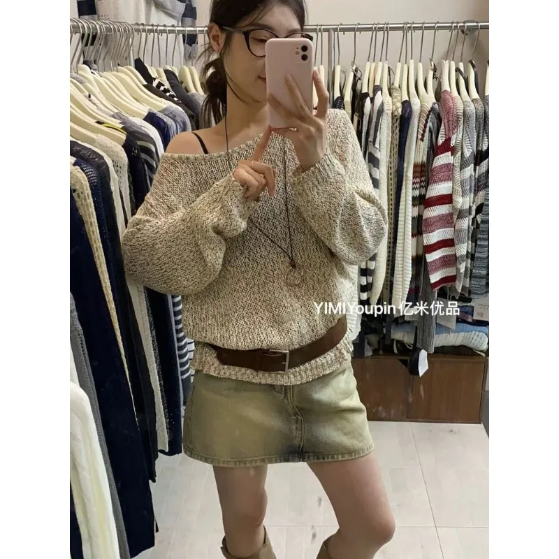 Nuovo maglione versatile alla moda autunnale per donna maglione pullover girocollo ampio da donna con cintura