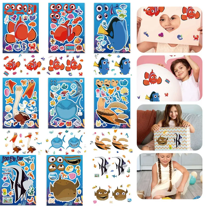 

Interactive Puzzle Ocean Stickers For Kids Children Toddler DIY Clownfish Shark Tortoise Make A Face Stickers Sea Learning Toys