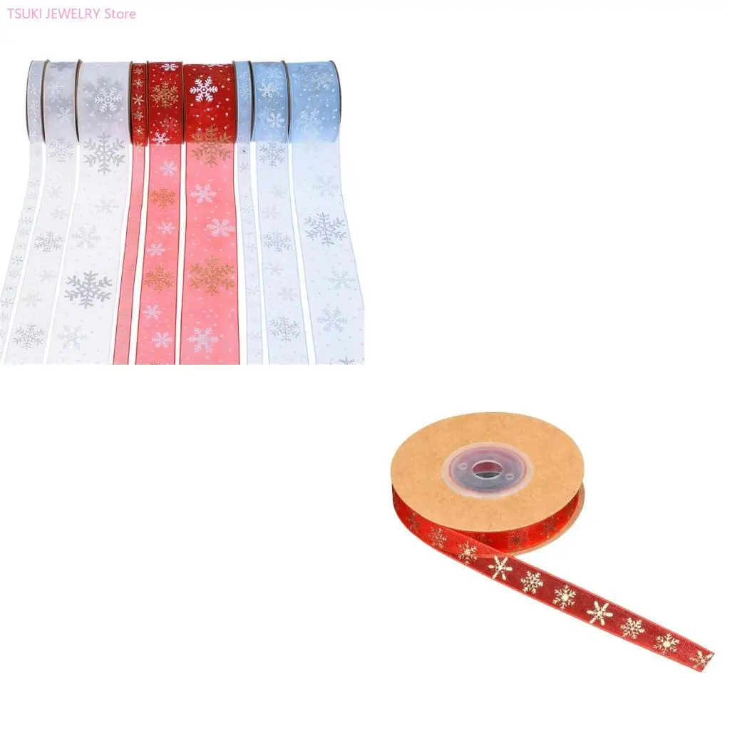 62KE Holiday Handmade Ribbons Snowflake Embellishments Ribbon Versatiles Gifts Ribbon for Gift Wrapping and Home Decoration