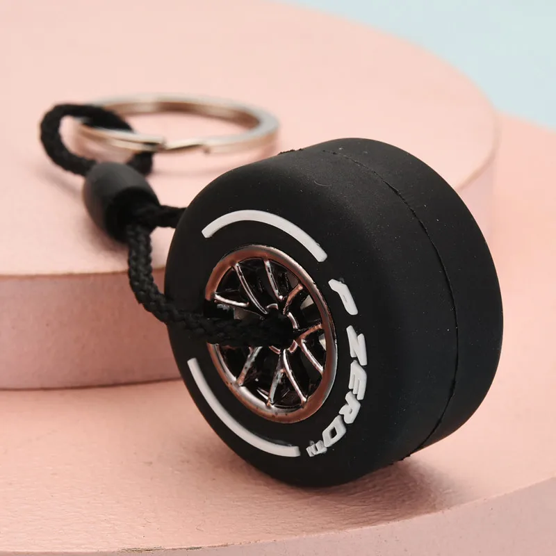 Portachiavi tridimensionale in gomma morbida PVC con logo bifacciale, portachiavi con pneumatici in gomma, piccolo ciondolo regalo per moto