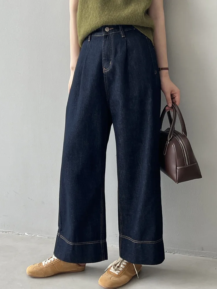 [LANMREM] Vintage High Waist Wide Leg Jeans For Women Loose Trousers Fashion Office Lady Clothing 2024 Autumn New 26C352