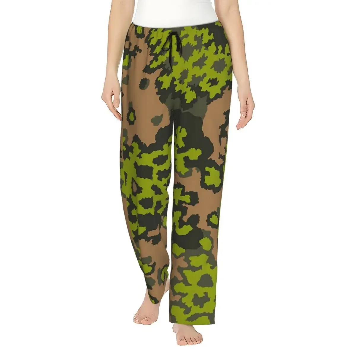 

Custom Splintertarn German WW2 Camouflage Army Military Camo Women Pajama Pants Lounge Sleep Sleepwear Bottoms with Pockets
