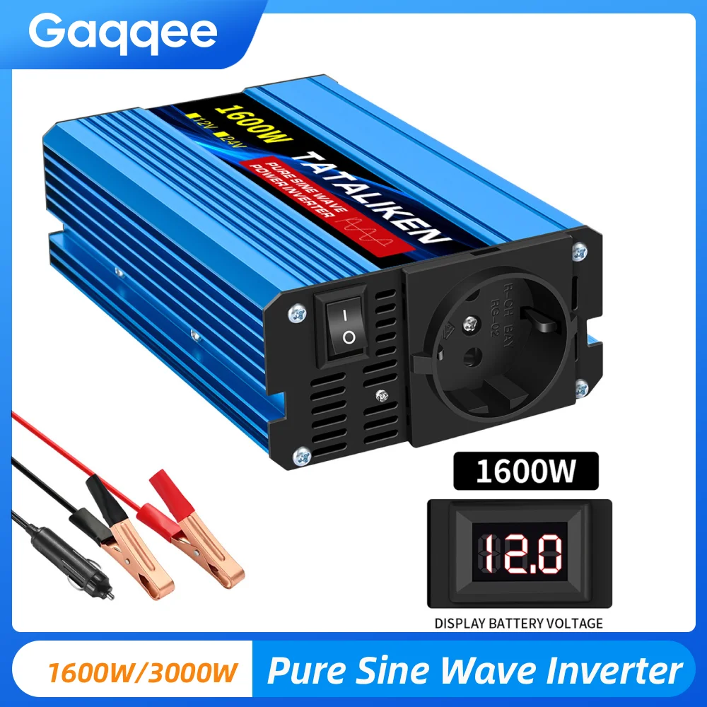 

1600W/3000W Pure Sine Wave Digital Car Inverter 12V to 220V Converter With Digital Display EU Portable Car/Home Inverter Module