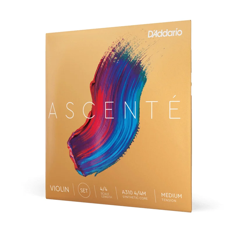 D\'Addario ASCENTE Violin Strings Set A310 4/4-1/4 Size Available E-A-D-G Synthetic Core E-Carbon Steel Medium Tension Ball End