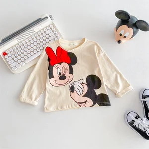 Pulôver infantil de gola redonda, camiseta de manga comprida Mickey estampado, camisa base para meninas, roupas, blusa, novo, primavera, 2022 8 principais vendas blusas de miki maus - №8