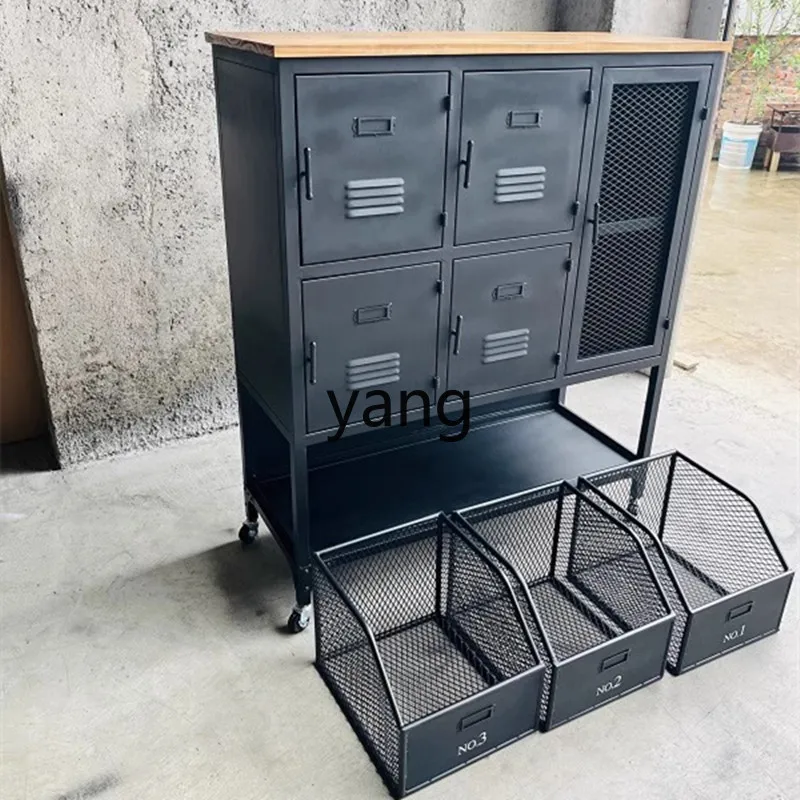 

LH Vintage Wheel File Cabinet Kitchen Bedroom Solid Wood Storage Cabinet