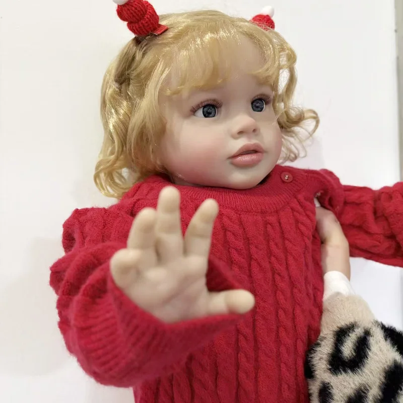 ตุ๊กตาเด็กผู้หญิงรีบอร์น ปิ๊ปป้า ขนาด 25 นิ้ว งานแฮนด์เมด เหมือนจริง ผมหยิกสีทอง ทาสีหลายชั้น ผิว 3 มิติ มองเห็นเส้นเลือด