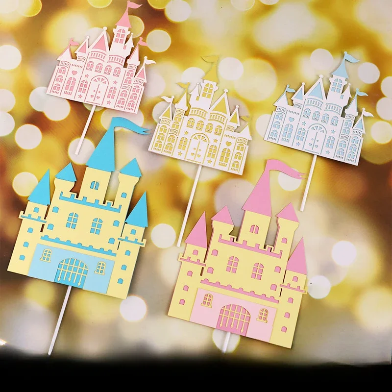 10pcs Princess Castle Happy Birthday Cake Topper Baking Cupcake Cake Decoration Flags Event Pary Supplies Love Gift Home Dinner