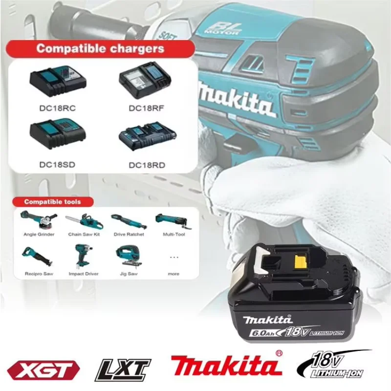 100% original Makita 18V 6.0Ah Rechargeable Battery ,For Makita BL1830 BL1830B BL1840 BL1840B BL1850 BL1850B Power Tools Battery