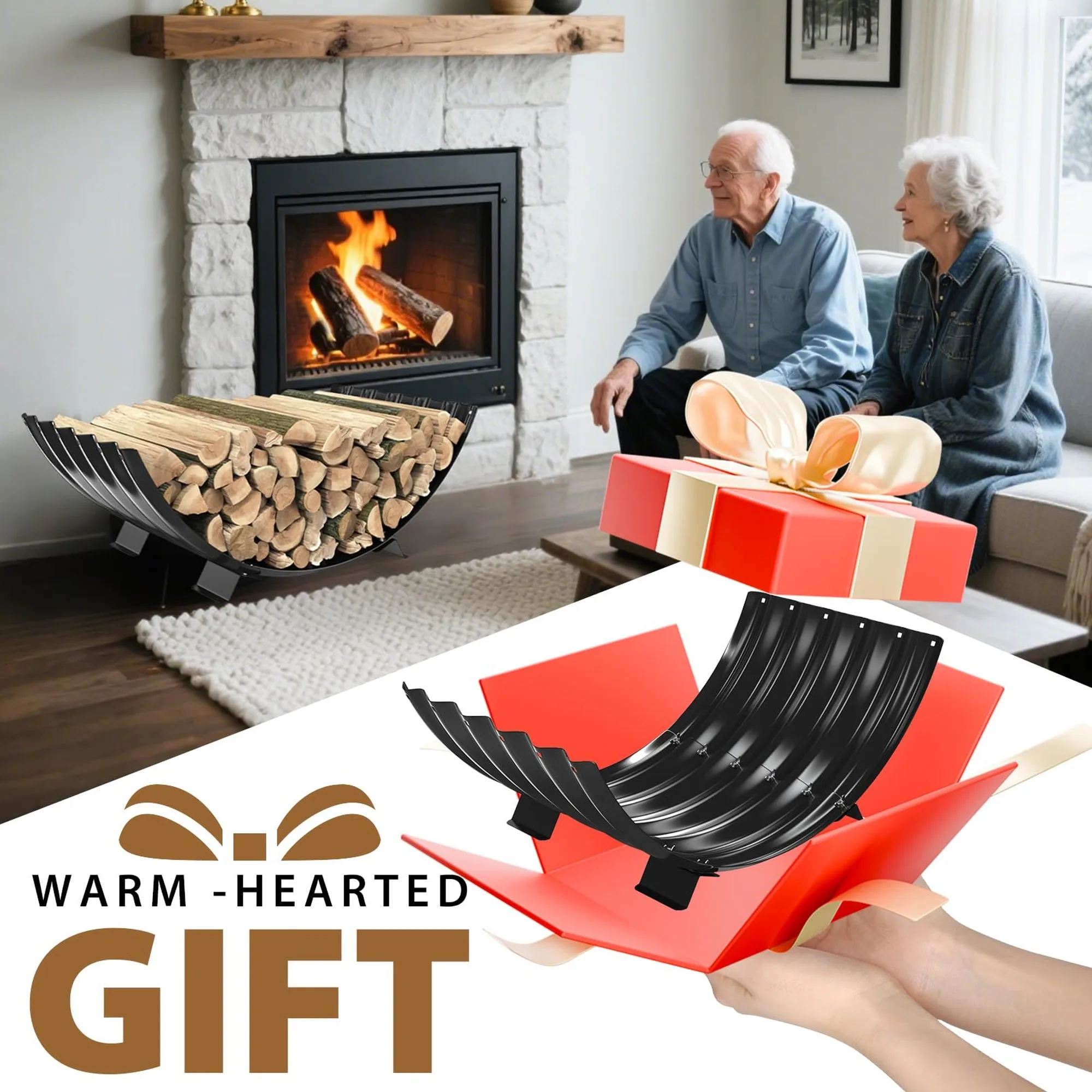 29 Inch Sector Firewood Rack | Black Log Storage Holder with 4 Feet, Indoor Outdoor Use