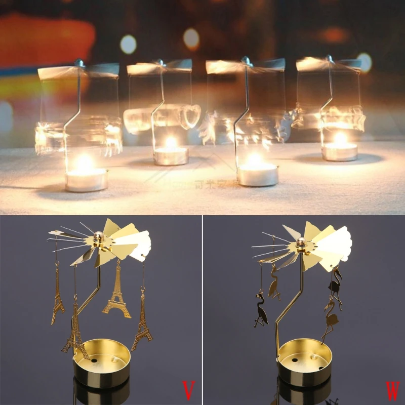 Rotary Candle Holder Metal Spinning Tea Lights Romantic Candlestick Ornament for Wedding Party Christmas Festival Decor Y5GB