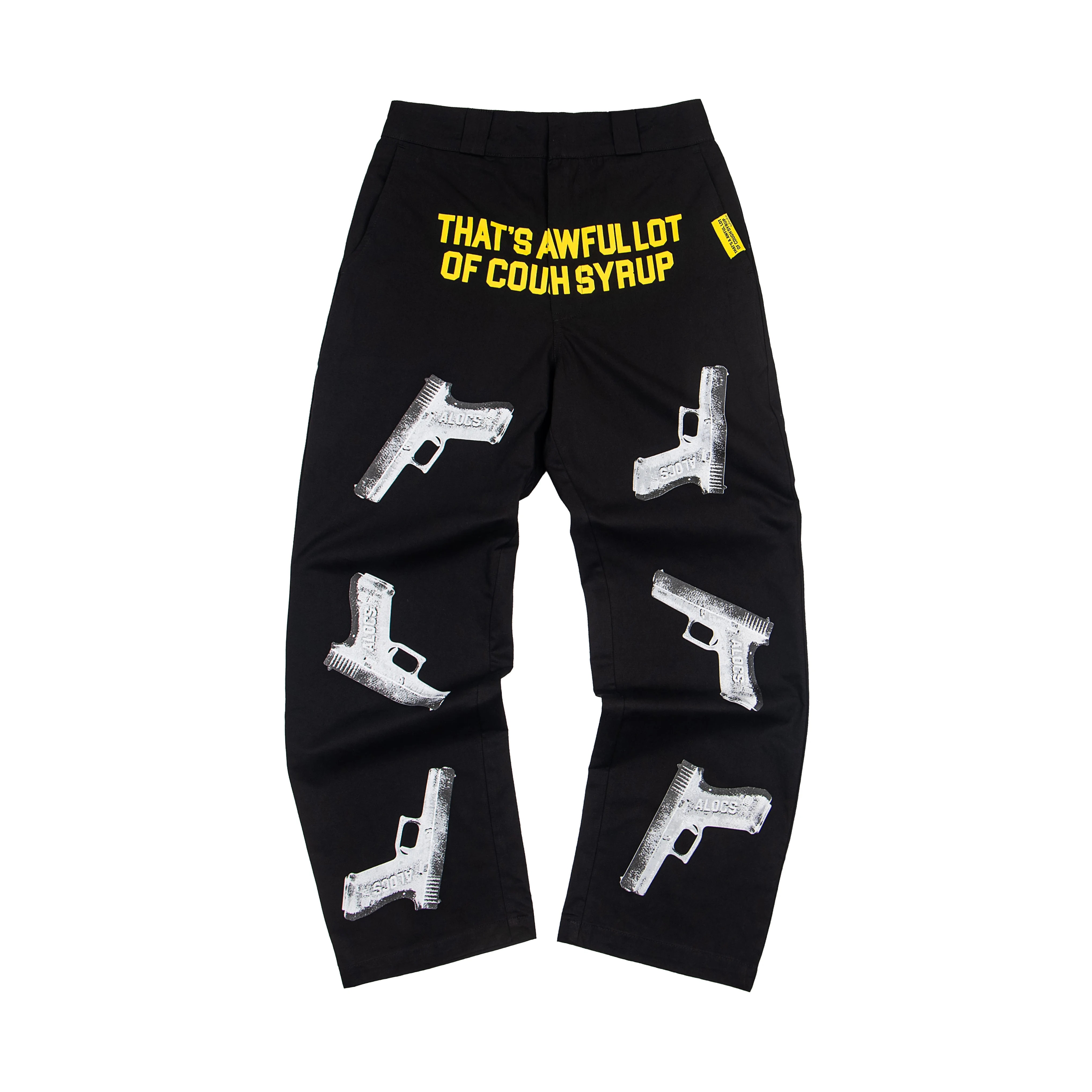 High Street Gun Print Yellow Letter Black Cargo Pants for Men Straight Loose Ropa Hombre Baggy Trousers Oversized