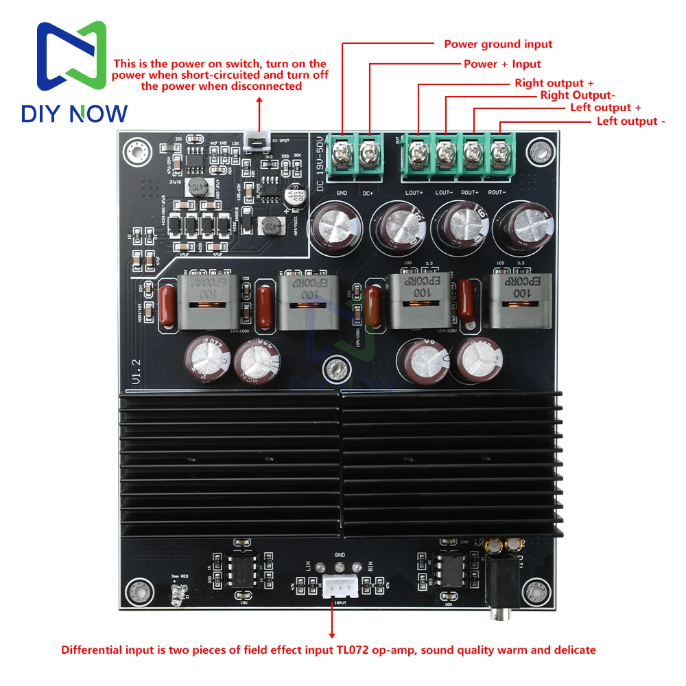 600W+600W Stereo Dual-Channel Power Amplifier Board DC 19-50V HIFI Dual-Core TPA3255 Amplifier Module