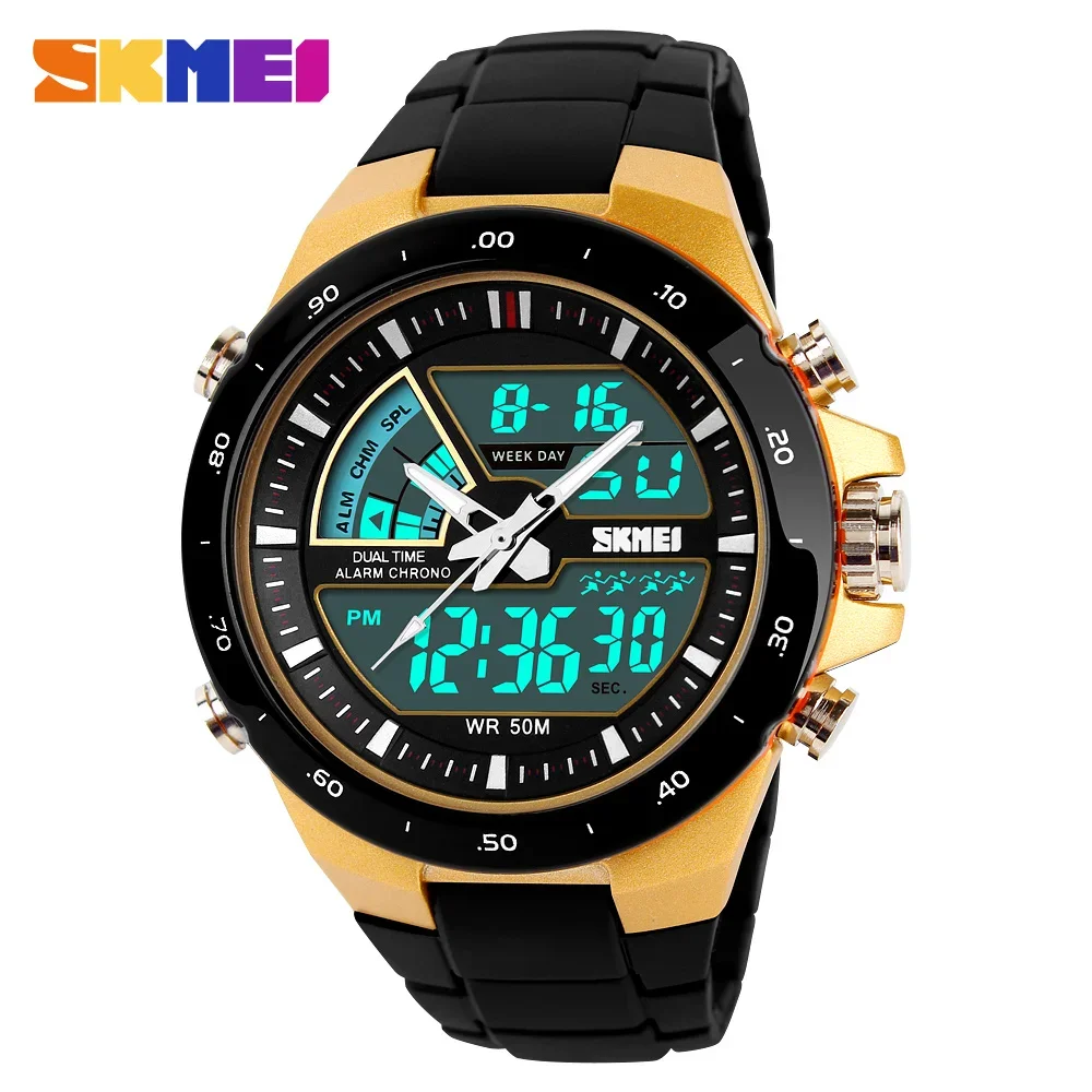 SKMEI 1016 Sports Waterproof Watch for Men Quartz Dual Display Stopwatch Military Digtal Wristwatches Mens Clock Reloj Hombre