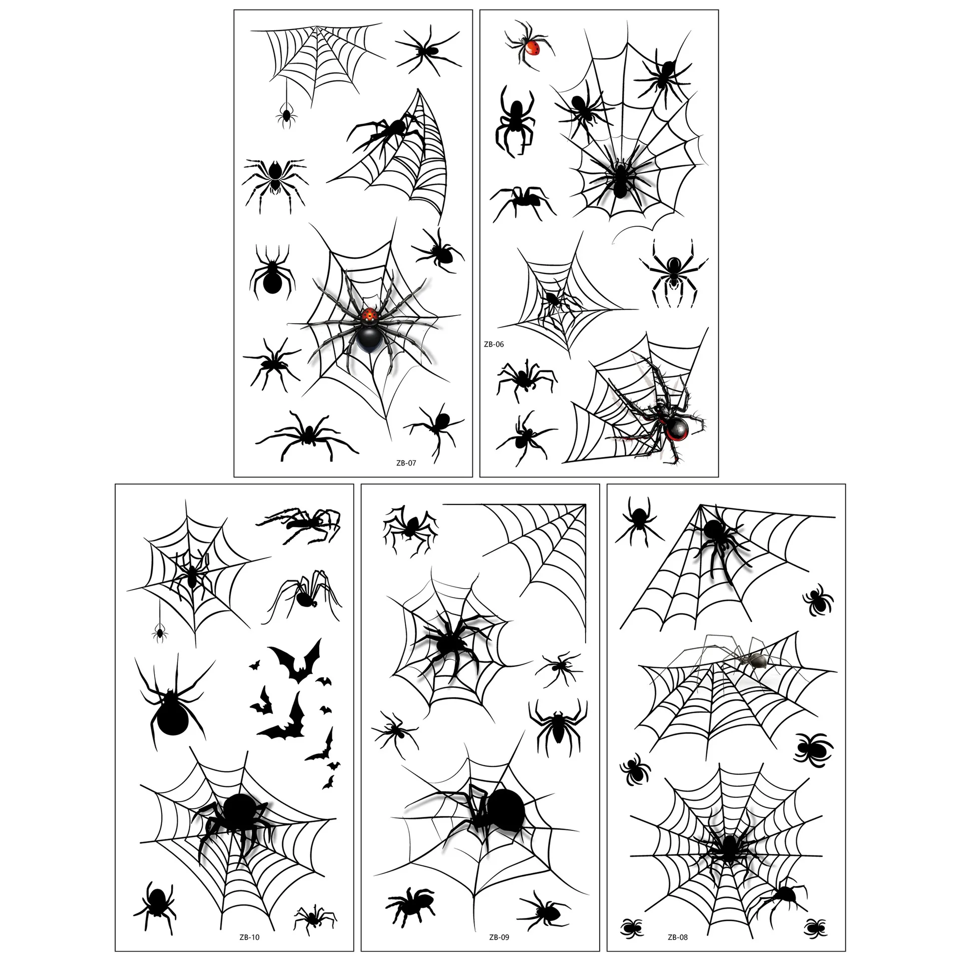 Tatouages temporaires en toile d'araignée d'Halloween - Autocollants d'art corporel gothique noir avec motif d'araignée pour fête