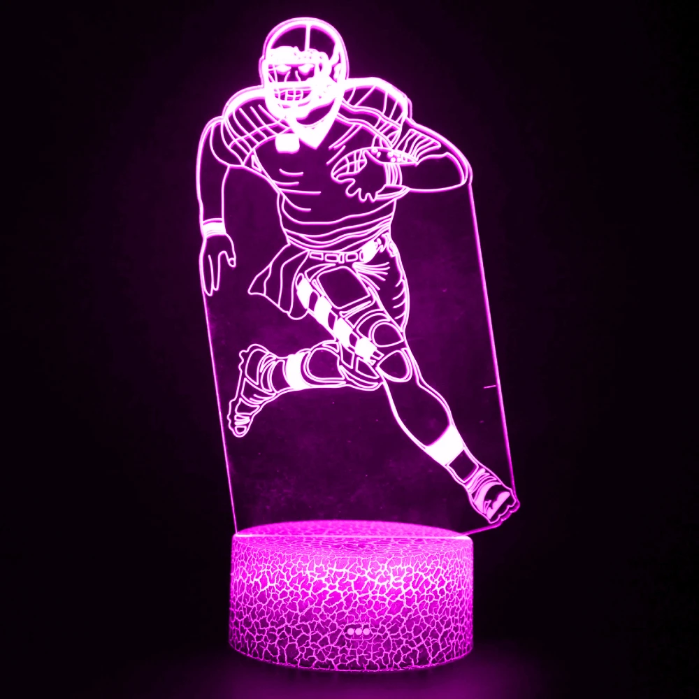 Rugby 3D Illusion Lamp Football Player LED Night Light for Kids Room Decor Colors Changing Nightlight Birthday Gifts for Boys