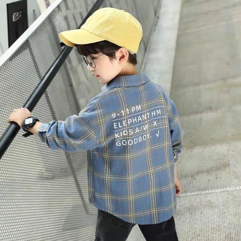 2025 Autumn Boys Checkered Shirt Long Sleeve 3-14 Years Spring Fall Trendy Casual Jacket