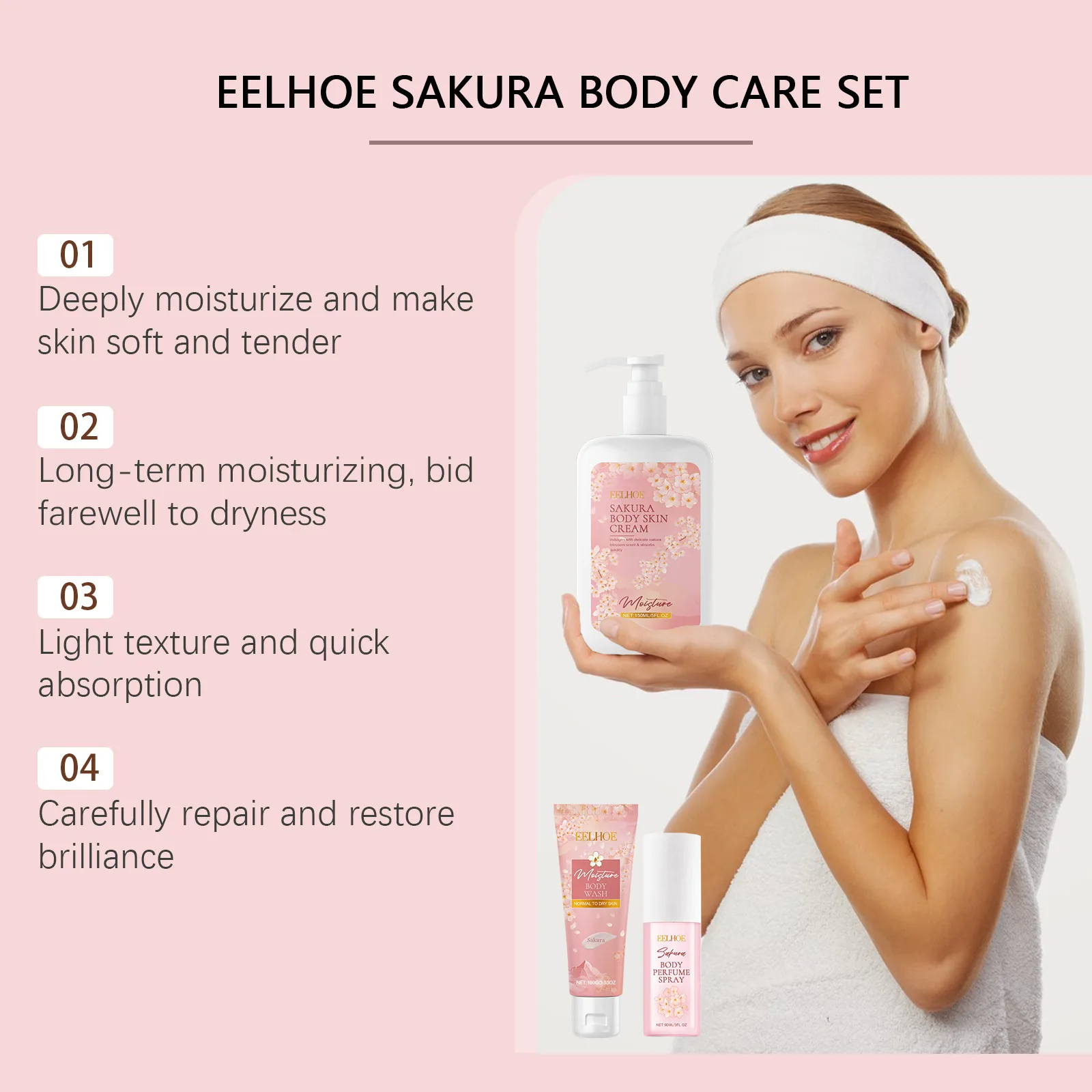 EELHOE Sakura Flower Body Skin Care Set Lasting Moisturizer Body Lotion for Brightening Skin Lightening Shower Gel Perfume Spray