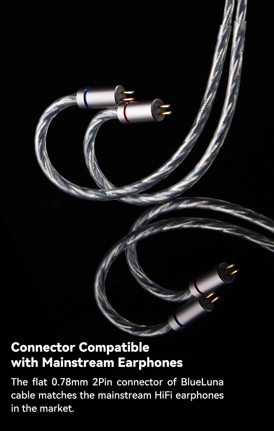 NICEHCK BlueLuna versilberte OFC flache 2-polige HiFi-Kopfhörer-Upgrade-IEM-Kabel 3-in-1 abnehmbare Stecker für HIMALAYA NX8 DaVinci – Detail 5