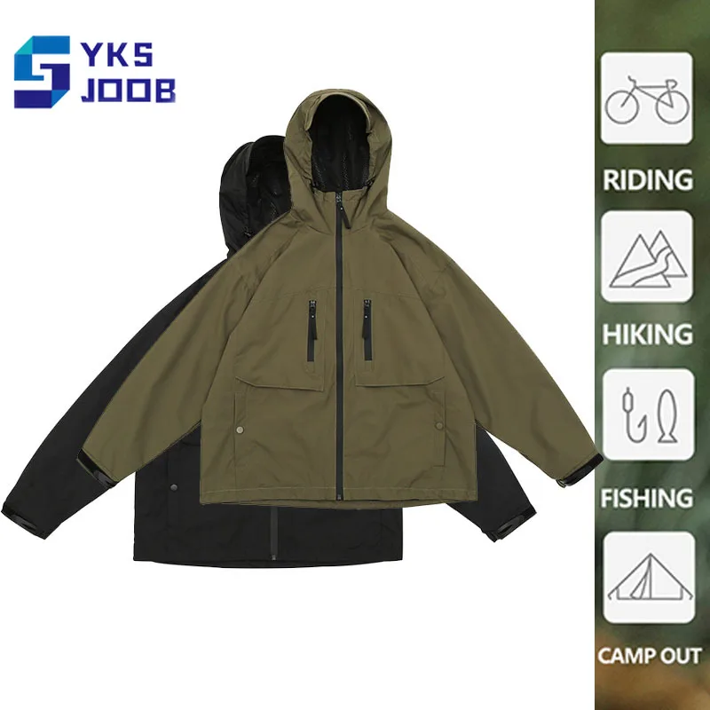 

Oversize Hiking Jacket Unisex Breathable Waterproof Oil Resistant Hooded Clothing Outdoor Windproof Multi-pocket Coat Men Autumn