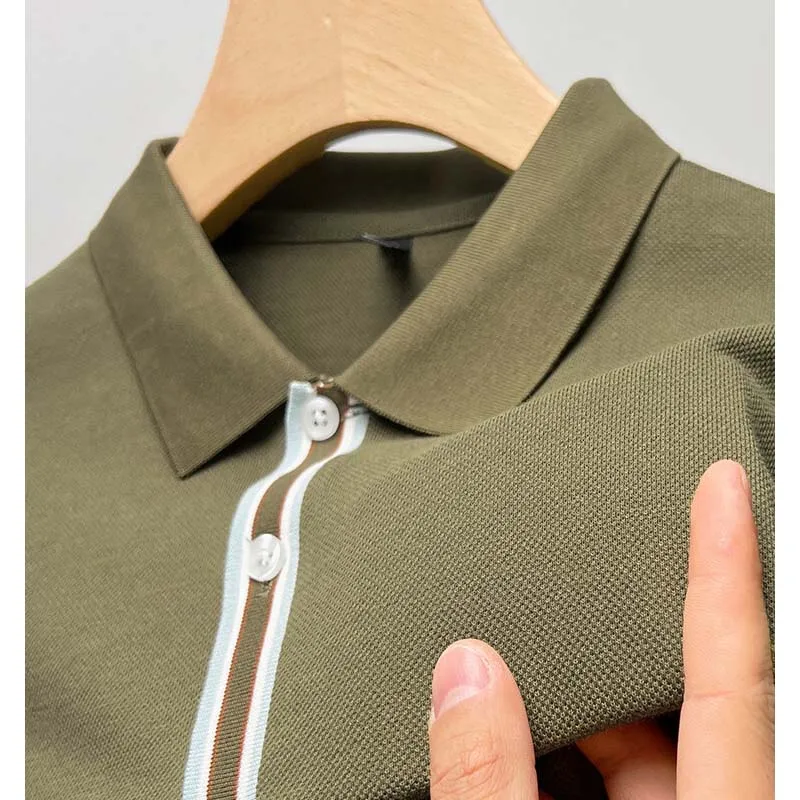 

High-end Summer Cotton Men's Business Casual Lapel Polo Shirt Designer Fashion Neckline Stripe Short Sleeve Golf T-Shirt M-4XL