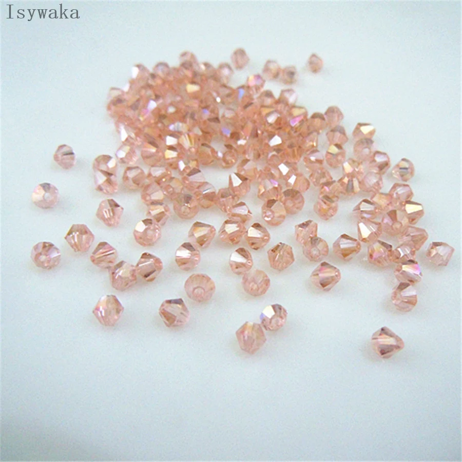 Isywaka Popular Sale Pink AB Color 100pcs 3mm Bicone Austria Crystal Beads Glass Beads Loose Spacer Bead for DIY Jewelry Making