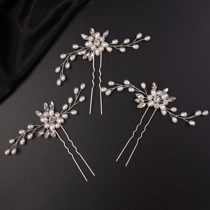 3PCS Crystal Bride Wedding Hair Pins Silver Bridal Hair  display picture 2