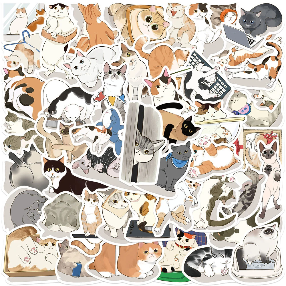 10/30/50pcs 귀여운 고양이 일상 생활 만화 스티커 귀여운 동물 그래피티 데칼 DIY 여행가방 노트북 재미있는 스티커 선물용