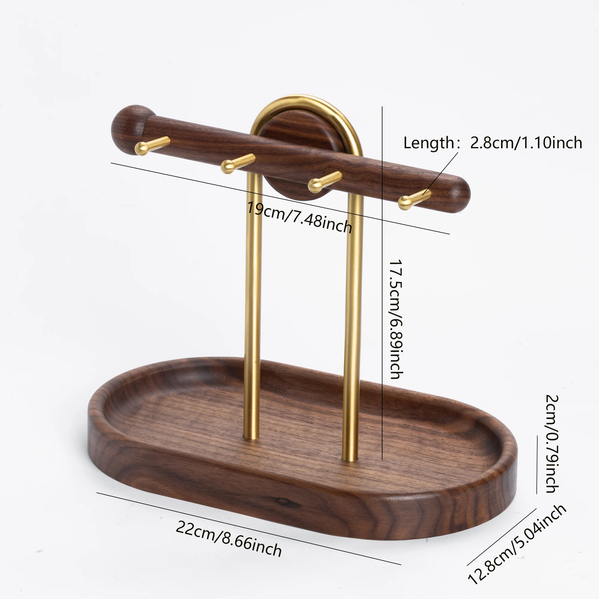Wood Key Tray for Entryway Table, Jewelry Tray, Tray with 4 Stand Hanging Organizer, for Rings, Phone, Bracelets Watches