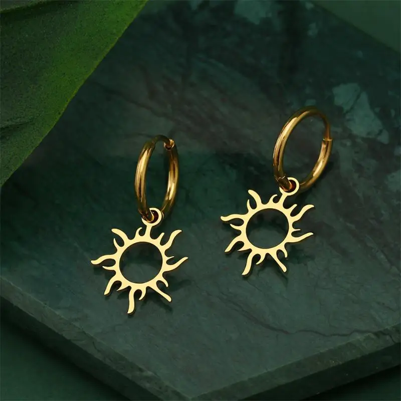 RAKOL Stainless Steel Earrings New Sun Totem Plated Hoops Earrings Trend Charm Earrings For Women Jewelry Party Best Gifts