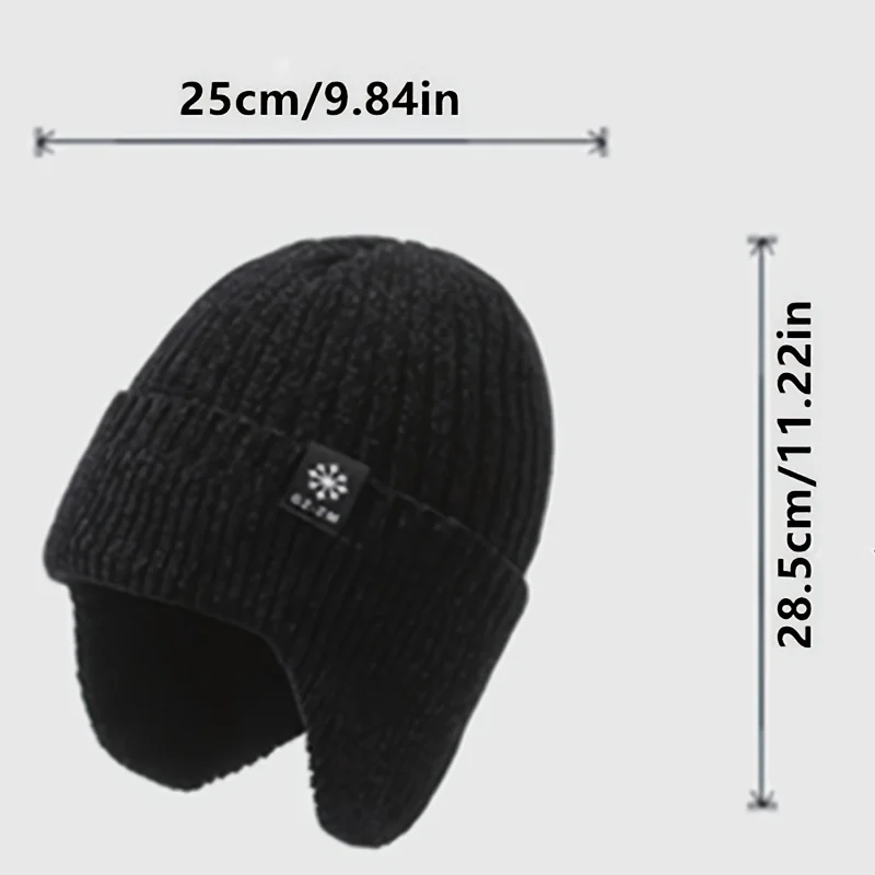 Winterwarme Wollmütze für ältere und mittelalte Menschen, einteiliger Schneeflocken-Ohrenschutz für Herren, verdickte Strickmütze – Detail 9