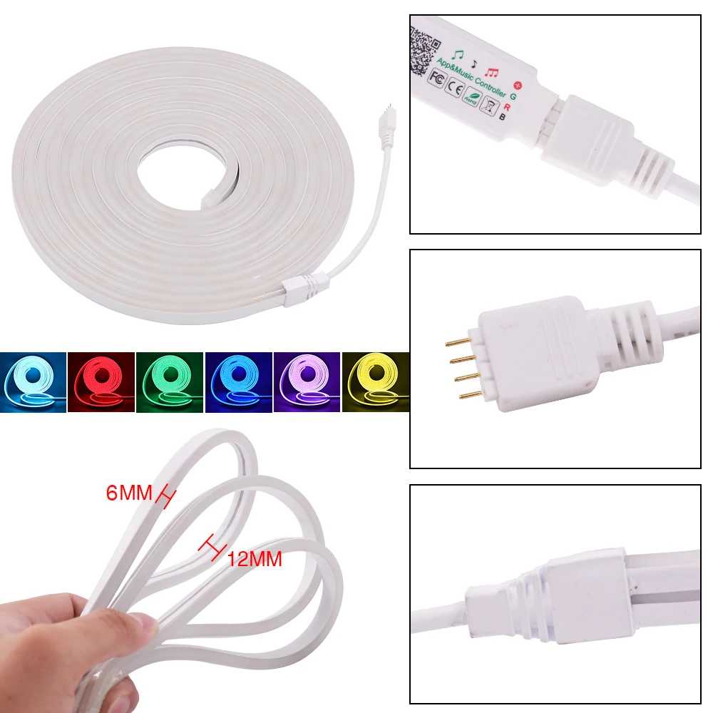 Imagem -04 - Tira Led Rgb Impermeável com Controle Remoto Fita de Fita Sinal de Néon Flexível Tuya Wifi Dc12v Smd3535 96leds m Ip67 0.5m5m