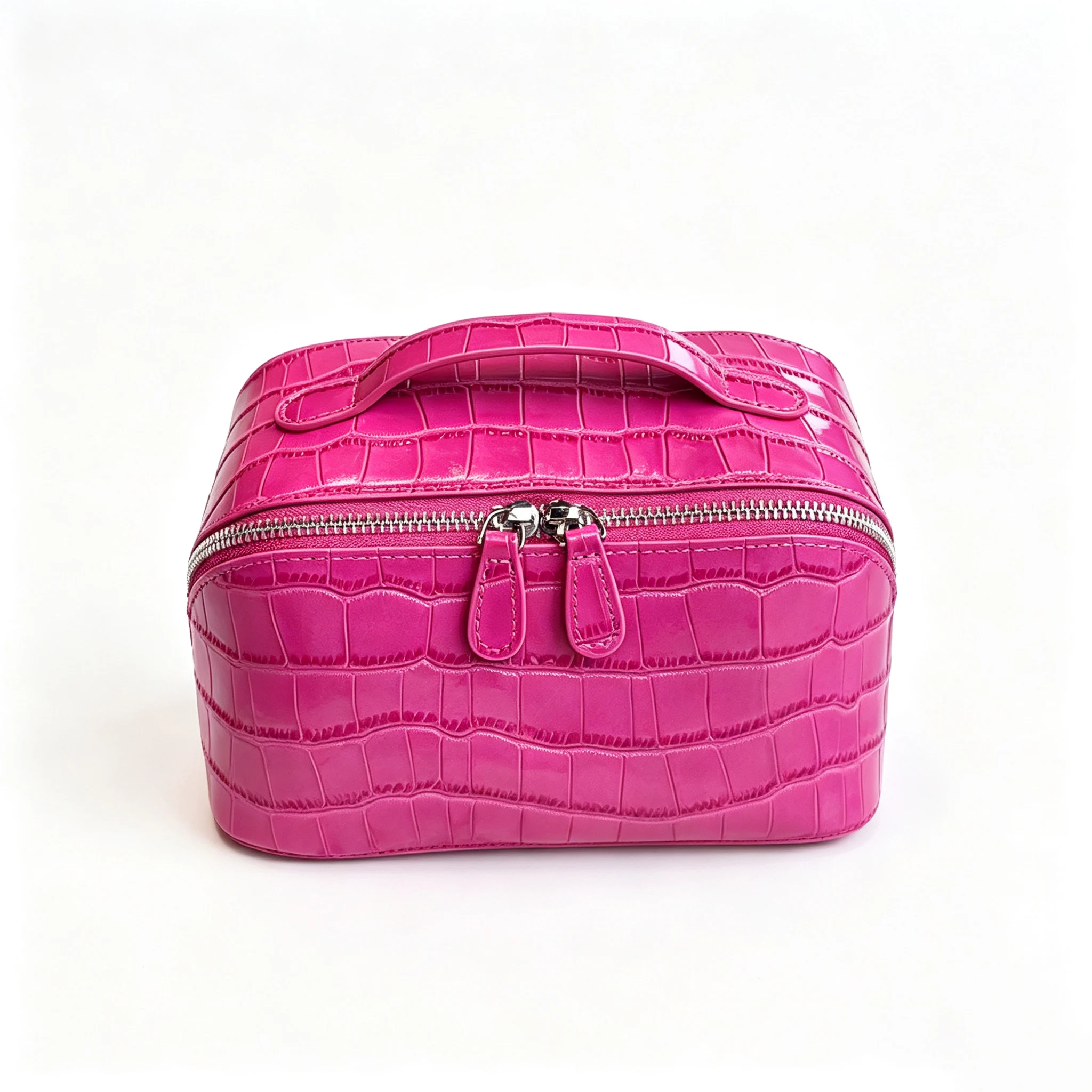 Neue Rosenrote Echte Krokodilleder-Textur Kosmetiktasche Große Kapazität Reise-Tragbare Handtasche Organizer Make-up-Tasche Etui – Detail 13