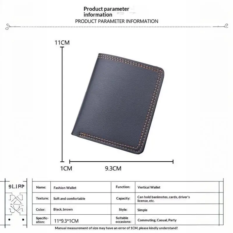 Minimalistische Herren-Geldbörse aus PU-Leder, Schwarz-Kaffee, große Kapazität, mehrere Fächer, zweifach faltbar, Ausweiskartenhalter, für Männer und Frauen – Detail 8