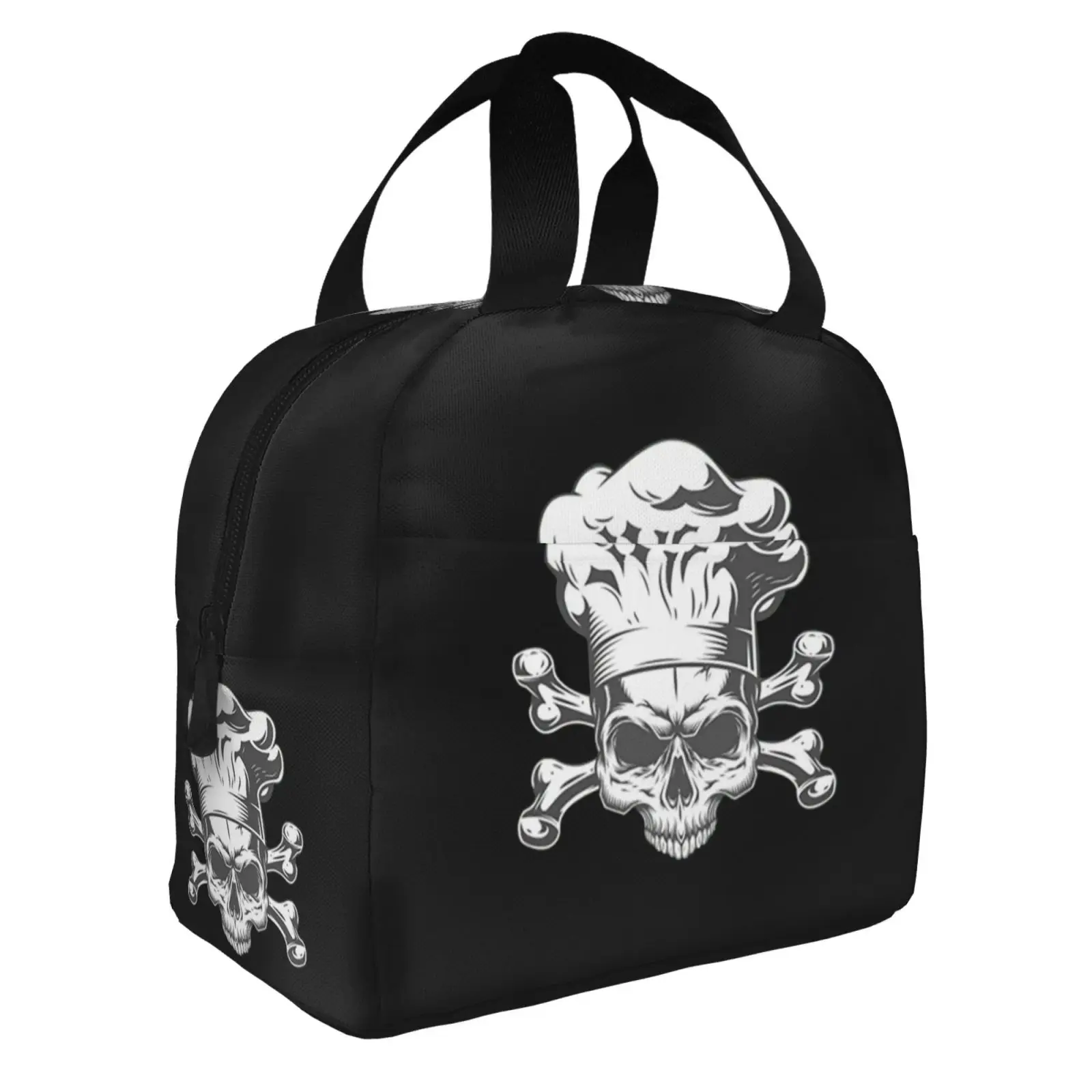 Skeleton Chef Print Lunch Bag Waterproof Insulated Canvas Cooler Bag Thermal Cold Food Picnic Travel Tote for Women Children