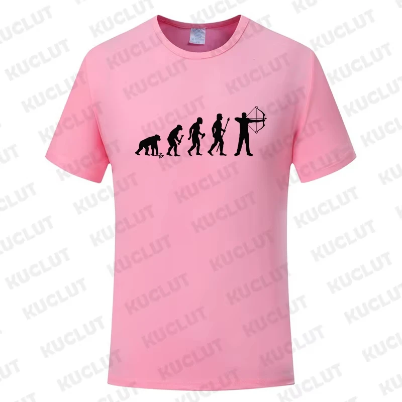 Brand Clothing Funny Evolution of Man and Archery Design Men's Tee Shirt Round Neck Shirt Short Sleeve Breathable Casual Shirt