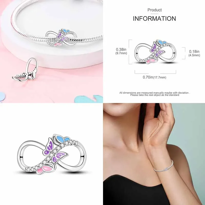 925 Sterling Silver Dragonfly Dreamcatcher Charms with Blue Devil Eyes Infinity Symbol Flower Design for Pendant Jewelry