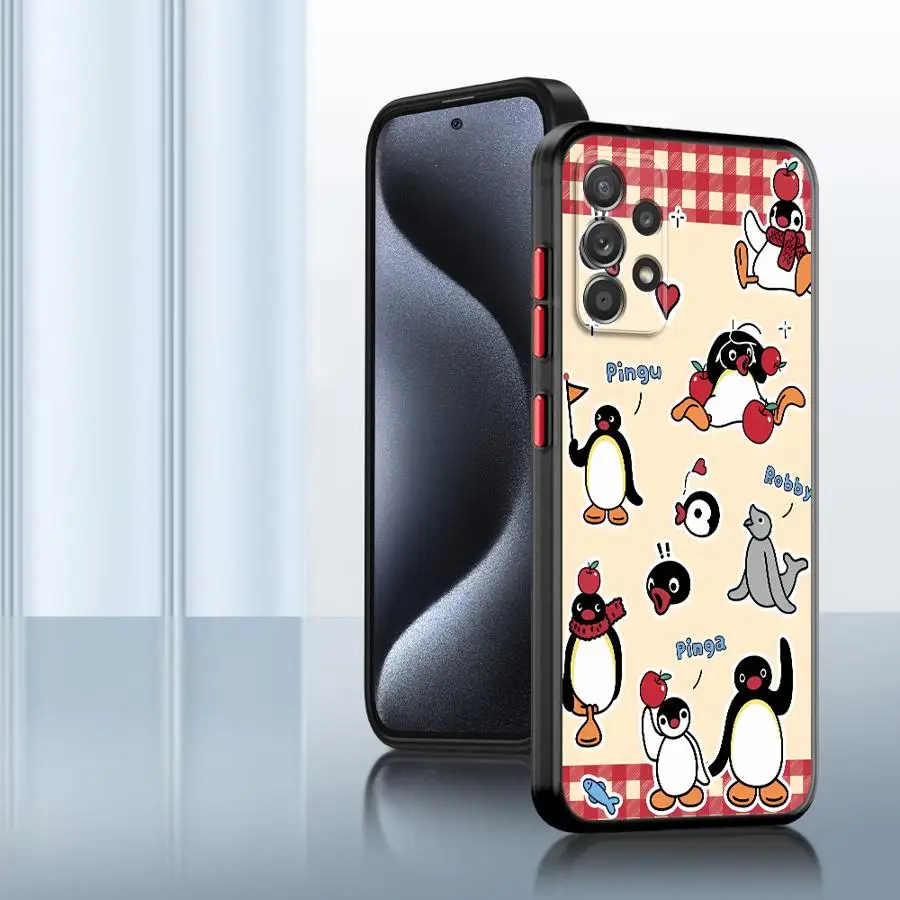 Capa macia caso de telefone para samsung galaxy a22 a23 a25 a26 a32 a73 a56 a21 a52 a71 a31 a72 a36 quente ins bonito dos desenhos animados p-ingu