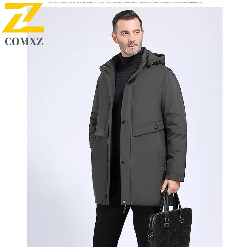 COMXZ جديد الرجال منتصف طول أسفل سترة ملابس الشتاء منتصف العمر أبي دعوى المسنين معطف الرجال سميكة الأبيض بطة أسفل سترة واقية