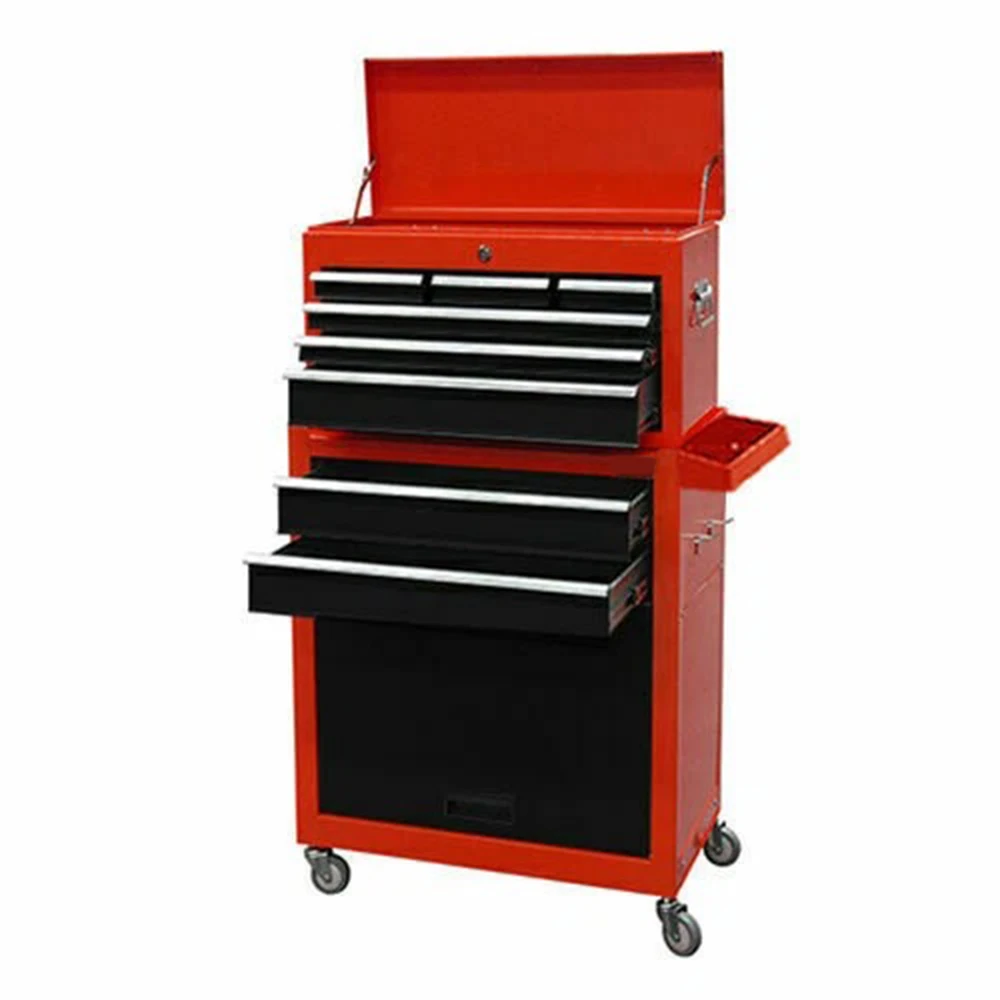 

Black And Red Tool Chest Box Large Top Cabinet Top And Roll Cab Box Ball Bearing Slides